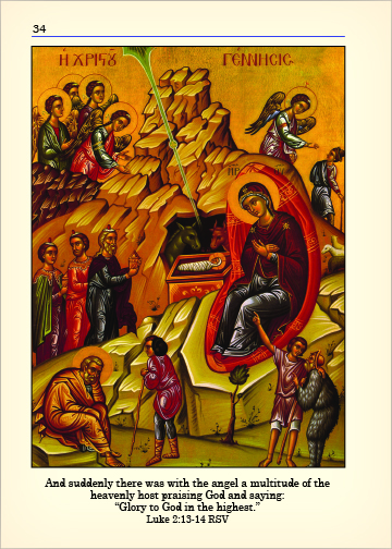 Sample page from My Rosary Companion, depicting an icon of the Nativity of our Lord.